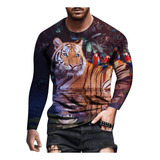 Camiseta De Manga Larga Con Estampado Animal 3d Para Hombre