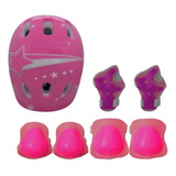 Kit Capacete Joelheira Cotove Bike Skate Patins Rosa Estrela