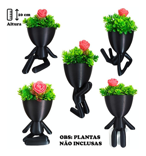 Decorativo Robert Plant Bob Kit 5 Vasinhos Para Suculentas Cor Preto