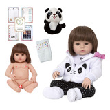 Bebe Reborn Menina Enxoval Panda 46cm Infantil + Acessórios