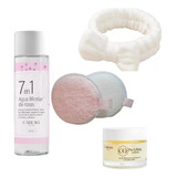 Kit Cuidado Facial Agua Micelar Crema Antiage Vincha Y Pads