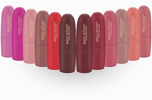 12 Pcs Miss Rose Matte Lipstick Set Maquillaje Pink Up