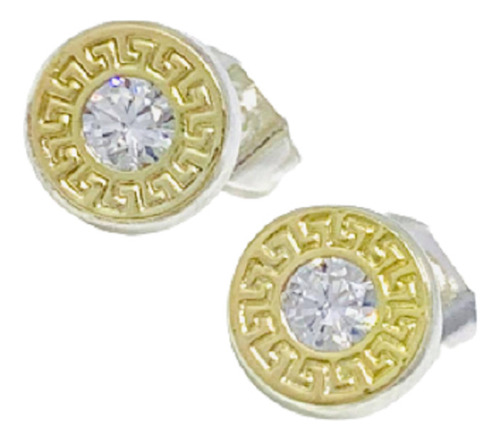 Aros Guarda Griega Mini Con Cubic 7mm Plata Y Oro Ar 372