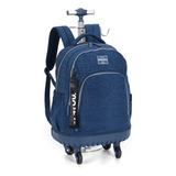 Mochila Escolar Rodinhas 360 Graus Com Chaveiro Up4you Cor Azul Desenho Do Tecido Liso