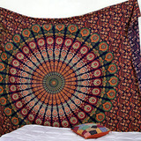 Tapestry Hippie Mandala Boho 84x90'' Azul Naranja