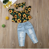 Ropa Bebé Niña Blusa Girasoles + Pantalón Y Cintillo.