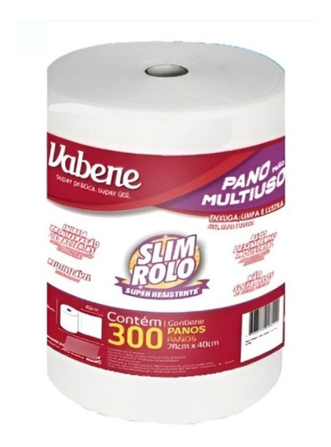 Pano Multiuso Vabene Rolo 300 Unidades Branco