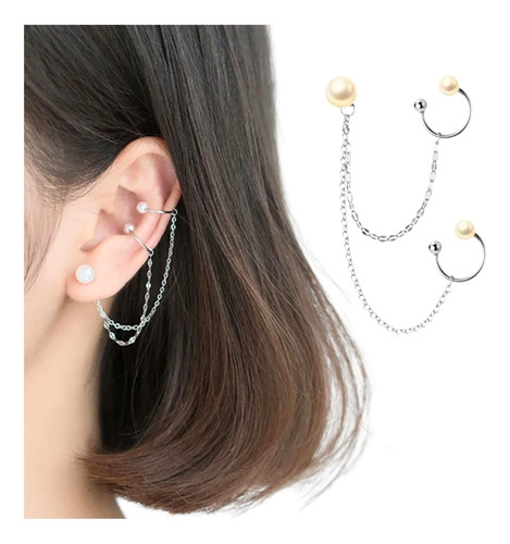 Aretes Mujer Ear Cuff Solitario Doble Ear Cuff Perlas