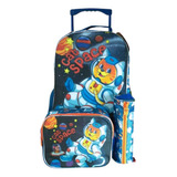 Mochila Infantil Rodinhas Lancheira E Estojo Cat Space Azul