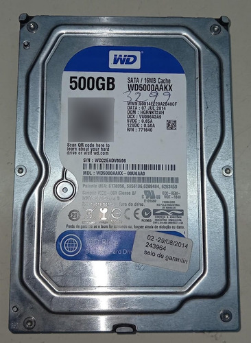 Disco Rígido Wd Blue 500 Gb Desktop - 7200 Rpm Sata 6 Gb/s 16 Mb De Cache 3,5 Polegadas - Wd5000aakx