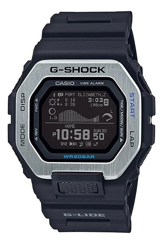 Reloj Casio G-shock G-lide Bluetooth Gbx-100-1 Original Color De La Correa Negro Color Del Bisel Plateado Color Del Fondo Negro