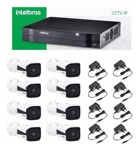Kit Cftv Ip Nvr Nvd 1308 Intelbras + 8 Camera Ip Vip 1020 B
