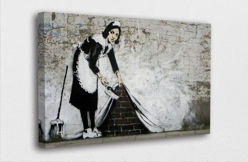 Quadro Em Canvas Banksy Empregada Varrendo Sujeira Na Parede