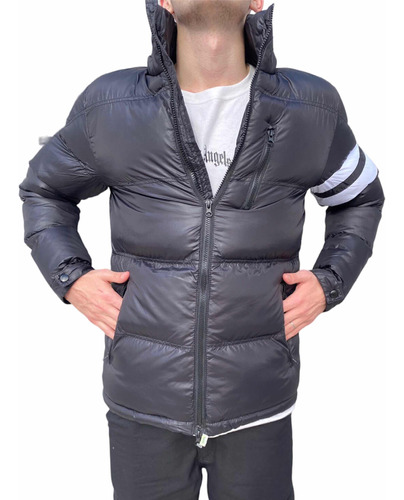 Campera Hombre Inflable Super Abrigada Con Pluma Negra