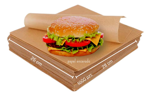 Papel Encerado Café 1000 Pzas Alimenticio 25x28 Hamburguesa