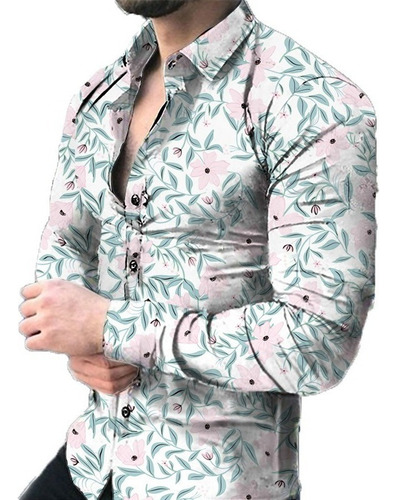L Camisa Casual De Manga Larga Con Estampado Floral 3d