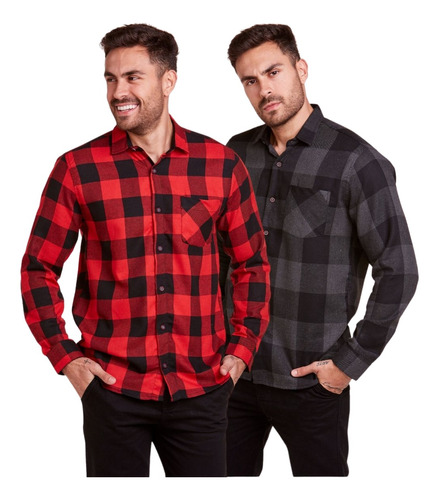 Kit 2 Camisa Xadrez Masculina Flanelada Adulto Cowboy