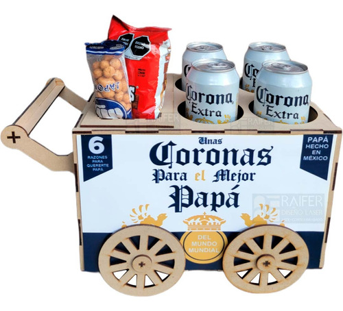 Carrito Botanero Caja Mdf Regalo Día Del Padre Llantas Giran