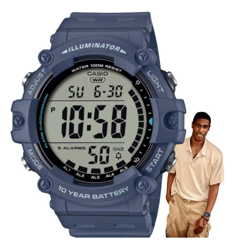 Relógio Pulso Casio Masculino Digital Azul Ae-1500wh-2avdf