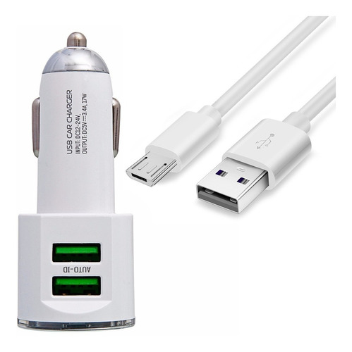 Carregador Veicular De Carro Micro Usb V8 17w Kaidi Kd-303s Cor Branco