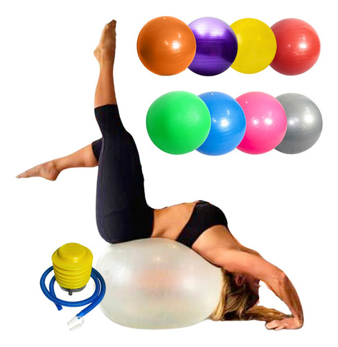 Kit Bola Suiça 75cm Com Bomba Para Pilates Yoga Fisioterapia
