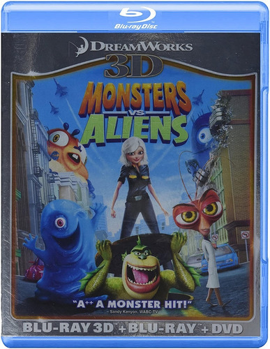 Monsters Vs Aliens Pelicula Bluray 3d + Bluray + Dvd