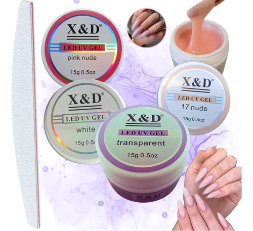 Kit 4 Gel X&d 15g Pink Nude Transparente White Branco Unha