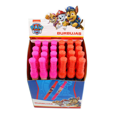 Caja 24 Tubo Burbujero 25cm Paw Patrol Fiesta Niños Burbujas Rosa Chicle