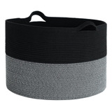 Cesta De Almacenamiento Multiusos Tejido De Algodón Con Asas Color Negro Negro-gris