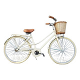 Bicicleta Paseo Femenina Le Bike Classic Vintage R26 Color Beige Con Pie De Apoyo  