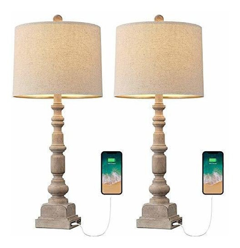 Lámpara De Mesa - Vintage Table Lamps With Dual Usb Port For