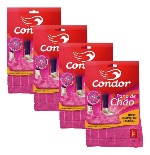 Kit 4 Panos De Chão Limpeza Geral Condor Pisos Microfibra 