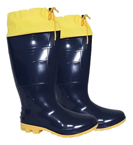 Bota Galocha Borracha Pvc Impermeável Azul/amarela C/amarra