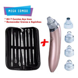 Kit Curetas Extrator Inox + Aparelho Removedor Cravos Acne