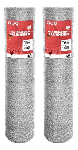 02 Rolos Tela Galinheiro Fio 23 25m X 1,50m Galvanizada 