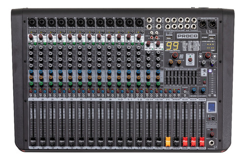 Proco L16 Consola Mixer Audio Sonido 16 Ch Bluetooth Dsp Fx