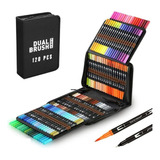 Plumones Punta De Pincel 120 Colores Con Estuche Dual Brush