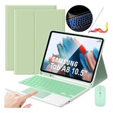 Funda C/teclado+mouse+lápiz P/galaxy Tab A8 10.5 Verde Claro