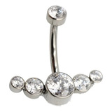 Piercing Para Umbigo De Titânio Com Seis Pedras Cristal