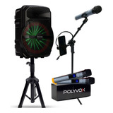 Kit Show Polyvox Caixa De Som 10  + Tripés + Mic S/ Fio 