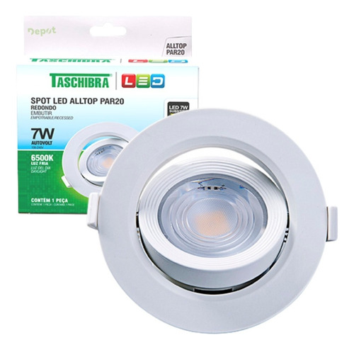 Spot Led Embutir Redondo 7w Móvel Alltop Par 20 Taschibra