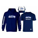 Kit Sudadera + Playera + Gorra Mod Seattle Seahawks Nfl 