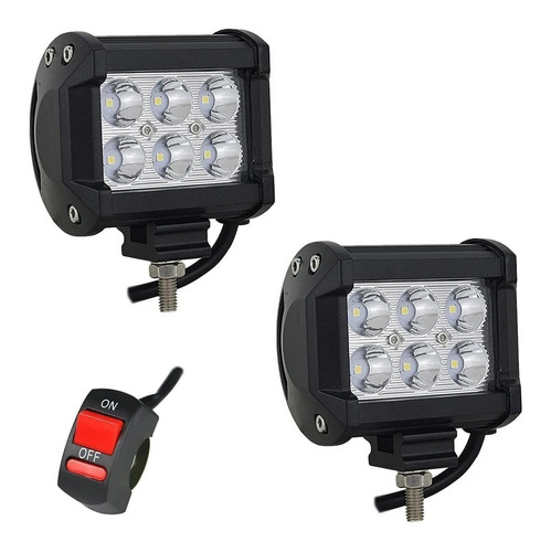 2 Reflectores Led Cree 18w 3000lm Autos Motos + Switch