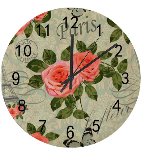 Reloj De Pared De Madera Con Diseño De Rosas Rosas Vintage,