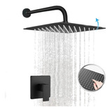  Mezclador Ducha Negro Quadratto + Ducha 20cm Y Tubo Pared