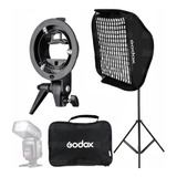 Kit Soft Box 80x80 Godox Com Grid E Tripé P/ Flash Speedlite