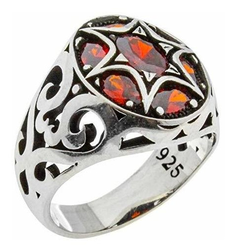 Anillo Lujo Turco Hombre Cz 925 Plata Roja