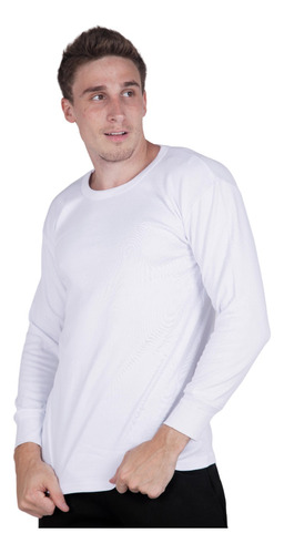 Camiseta Interlok Peinado Blanco Manga Larga Cuello Redondo