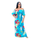 Vestido Longo Plus Size Ciganinha Manga Curta Estampado