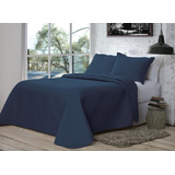 Colcha Cobre Leito Matelado Liso Queen 3 Peças Cor Azul